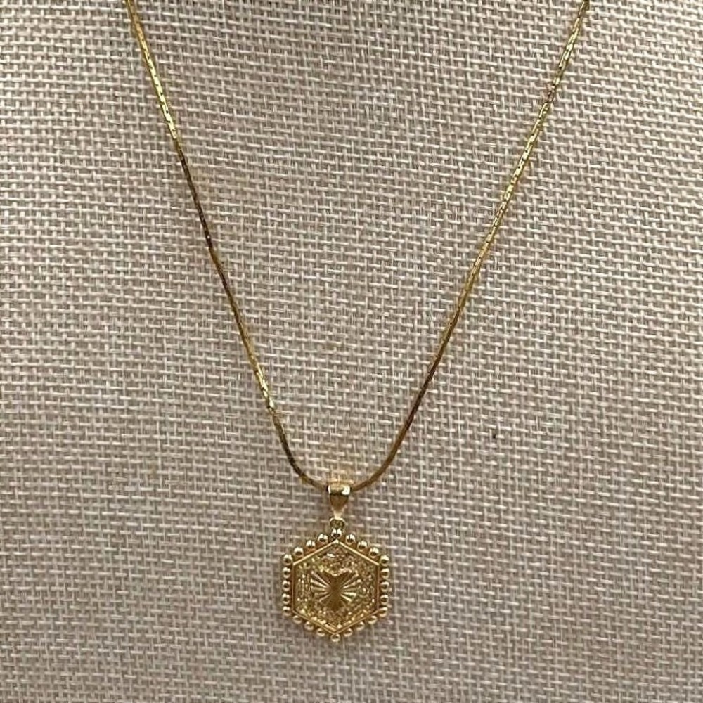 Vtg Gold Hexagon Initial J Necklace Sunburst Starburst Pendant Art Deco Style‎